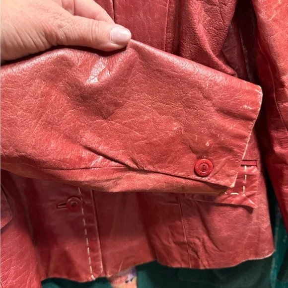 Tara Jarmon Vintage Chestnut Brown Red Leather Jacket - Picture 8 of 9